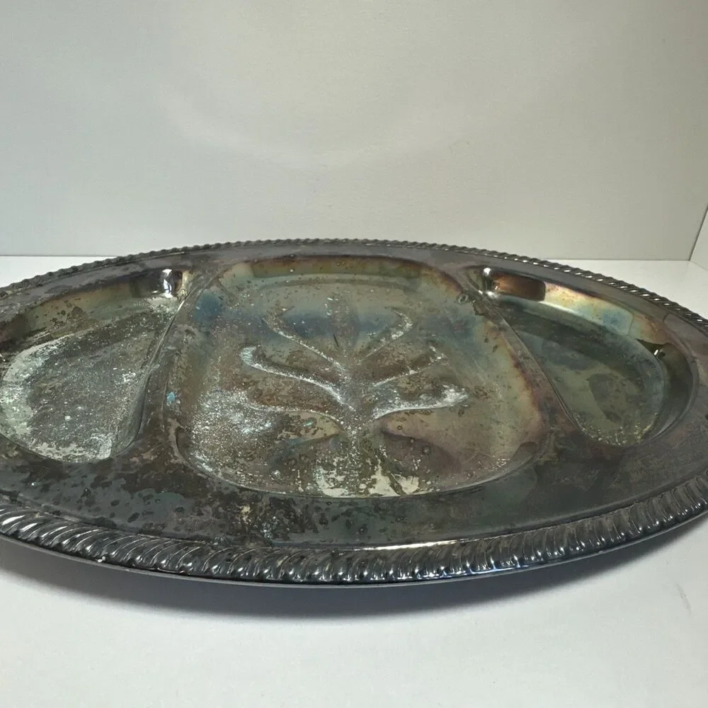 Antique WM Rogers Silver Plate Carving Serving Tray w/Spring Flower